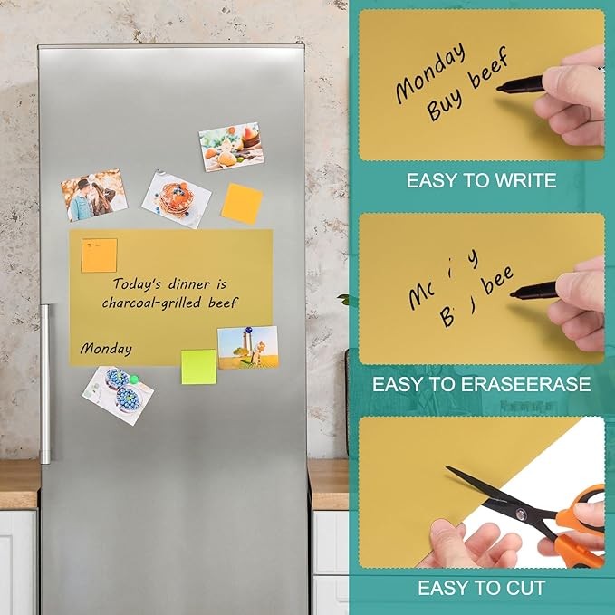 PATIKIL Magnetic Dry Erase Board Sheet for Fridge, 3 Pcs 12 x 8 Inch Erasable Refrigerator Whiteboard for Kitchen for Home Kitchen Organizer Planner Office Storage, Gold (0.6mm)