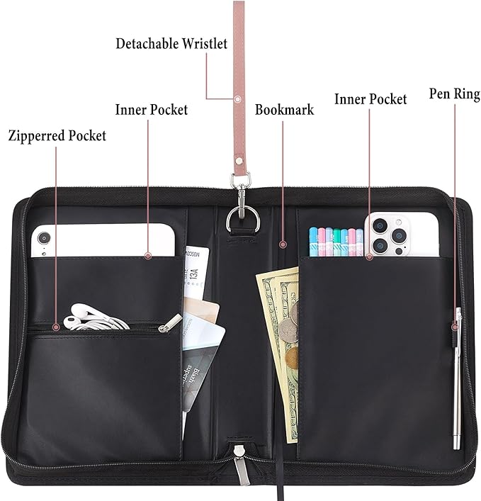 Bible Cover Case for Women and Men, PU Leather Bible Bag Bible Study Supplies Accessories with Detachable Wrist Strap