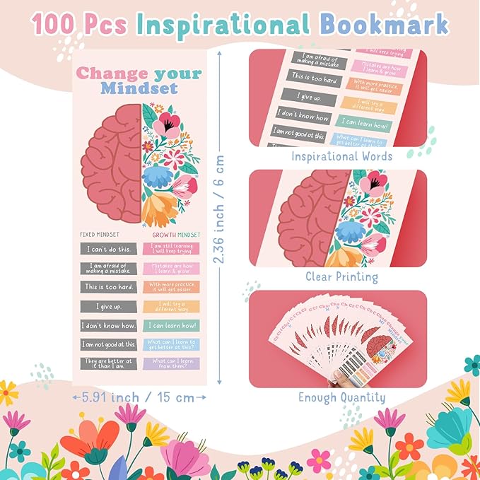 TaoBary 100 Pcs Inspirational Bookmarks Bulk Back to School Gifts Paper Positive Motivational Encouraging Affirmation Card from Teacher Classroom
