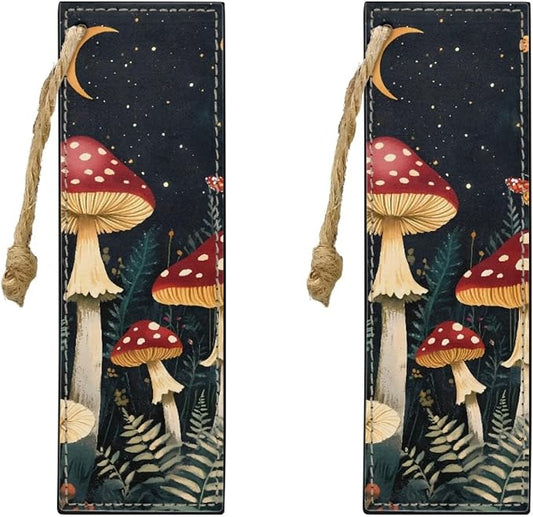 2 Pack Leather Bookmark Mushroom Bookmark for Teachers, Students, Book Lovers Mushroom Fun Book Marks for Reading Cool Bookmarks, Book Marks for Adults Kids