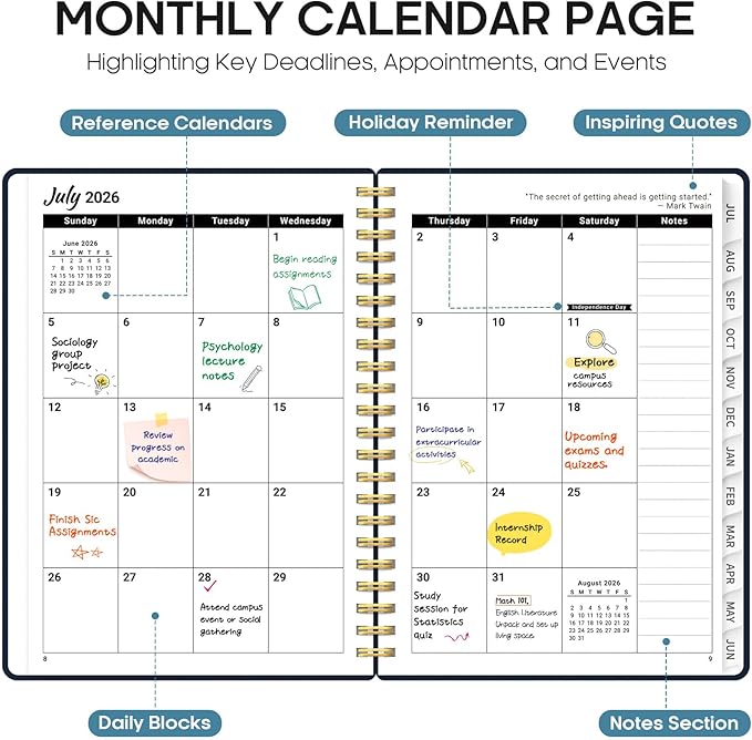 Planner 2026-2027, Academic Year Weekly and Monthly Calender Planner, from Jul 2026 - Jun 2027, Spiral Bound School Planning Book, Perfect for Teacher, Student, Women & Men, A4 (8.5" x 11"), Golden Butterfly