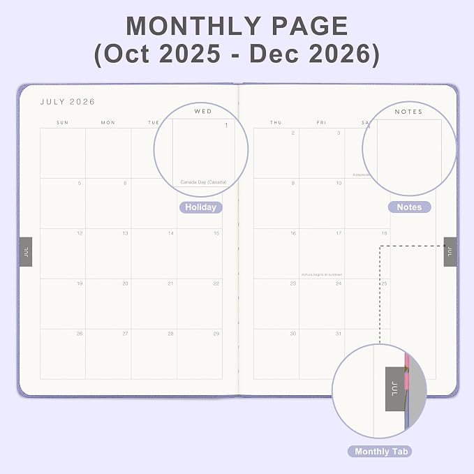 And Per Se 2026 Planner, 15 Months Hardcover Daily, Weekly & Monthly Planner, A5 size, 100GSM Thick Paper, Back Pocket, 5.7" x 8"(Lavender)