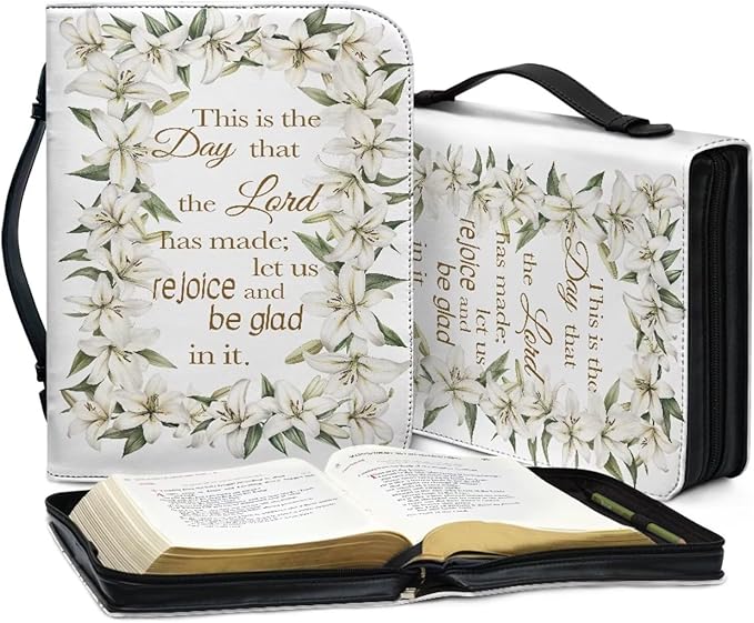 Leaves Bible Cover Case for Women Girls Bible Cover Bags Floral Pattern with Handle Study Bible Case,Bible Cases,Christian Gift-Size：M