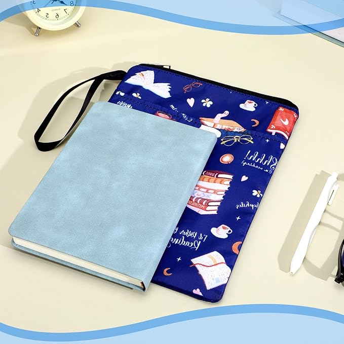 Just One More Chapter Book Sleeve, 11x 8.5 inch Waterproof Book Protector with Zipper and Front Pocket Washable Canvas Paperback Cover for Readers Lovers Gifts Books Accessories Travel Vacation