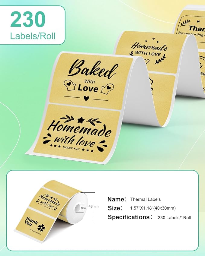 M110 Thermal Label Compatible with M100/M110/M120/M260/M220/M150/M421/241BT/243BT, 1.57'' x 1.18'' (40 x 30 mm), Sticker Thermal Labels for Logo/Thank You Label/Small Business/,230Pcs/Roll