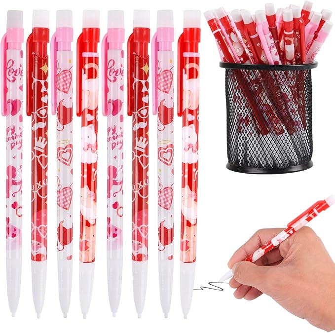 DIYASY 48 Pcs Valentines Mechanical Pencils, Valentine's Day Machine Pencil Bulk with Erasers Party Favor Supplies Classroom Rewards Prizes Stationery Decorations
