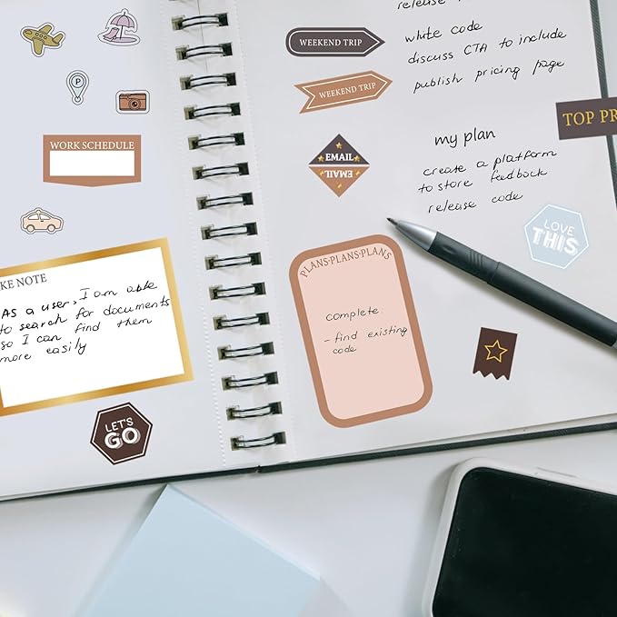 Ctosree 24 Sheets Functional Planner Stickers with Elbow Tweezer Mixed Metallic Functional and Elegant Stickers for Planners Notebooks Budgeting (Neutral Color)