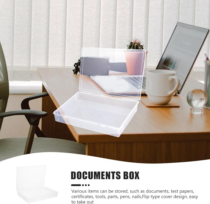 Tofficu Desktop Organizer File Storage Box 12.75X9.05X2.04In Clear Document Box with Lid for Office School Certificate Organizer Paper Filing Storage Container