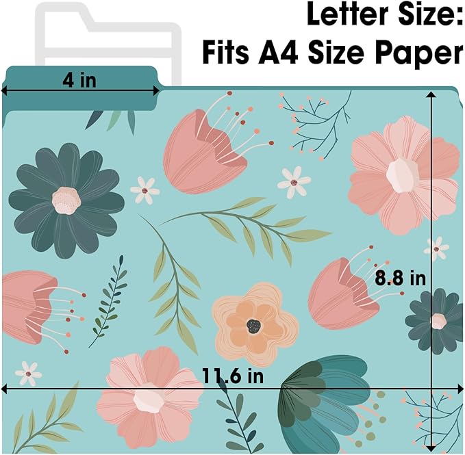 84 Pack Decorative File Folders, 1/3 Cut Tab Floral Colored Folders Letter Size 8.8 x 11.6 Inch, Assorted 6 Styles Filing Folder for Office School Business