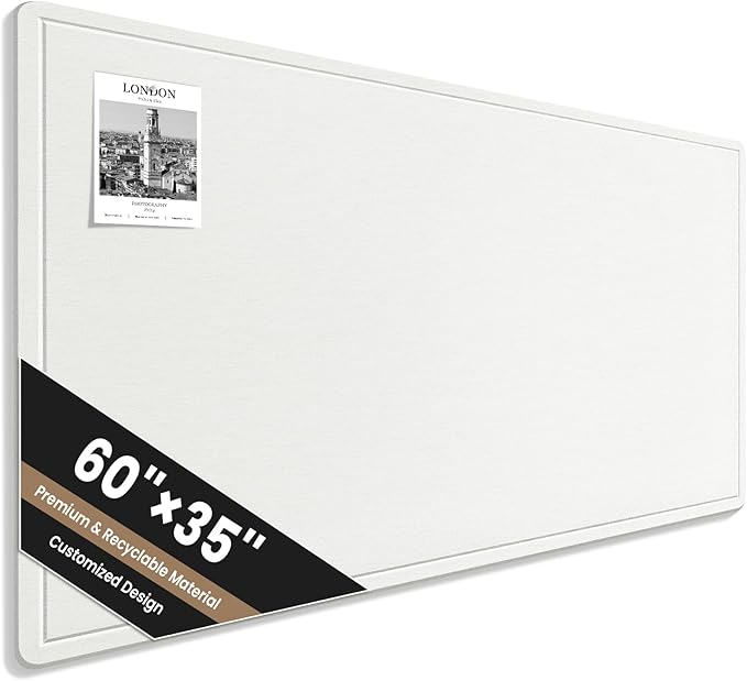 Large Bulletin Board, 60 X 35 Inches Felt Cork Board with 40 Pushpins, Foldable Felt Notice Pin Board Photo Display Board with Self-Adhesive Tape for Office Home School (White, 60x35 inch)