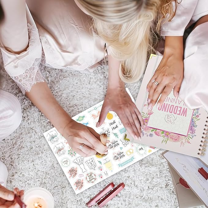 Wedding Planner Book and Organizer for Bride, Wedding Planning Binder & 4 Pages of Stickers, Engagement Unique Gifts for Couples, Wedding Planners Essentials, Easy Personalized Bridal Planning