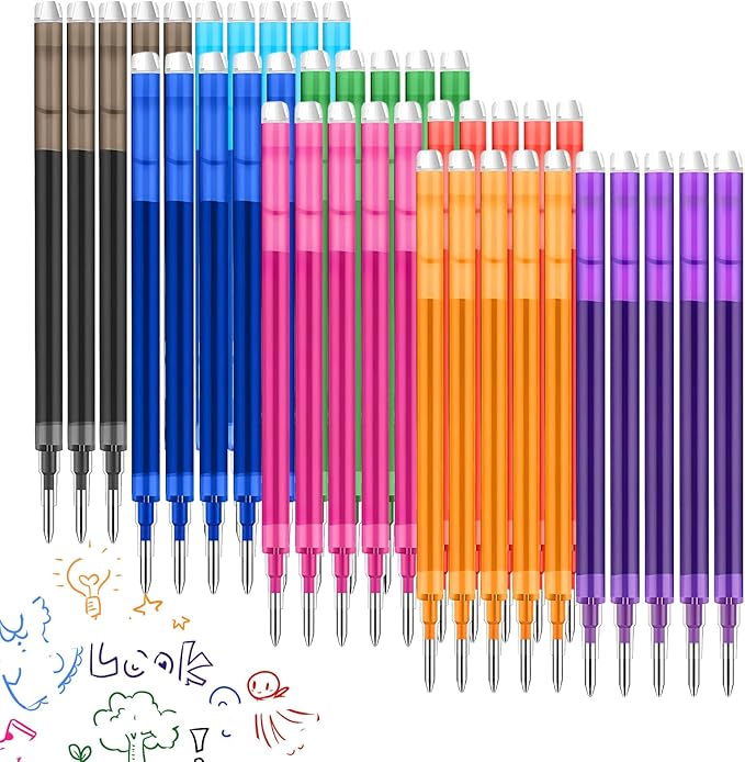0.7 mm Erasable Gel Ink Pen Refills Compatible with Frixion Friction, Smooth Writing Multicolor Retractable Fine Point Pen Refill for School Office Home Art (8 Colors, 40)