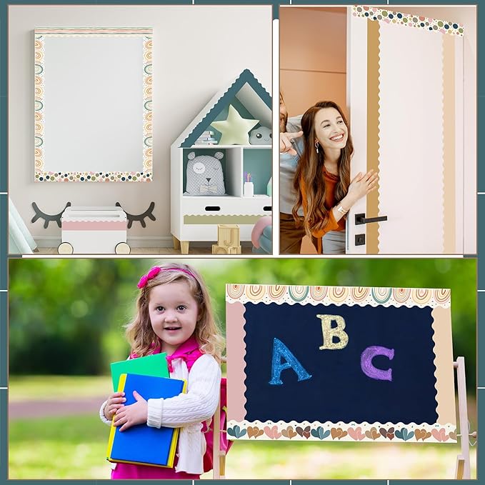 240 Pcs 236ft Holiday Bulletin Board Borders Colorful Rainbow Scalloped Border Trim Bulk Bulletin Decor for Classroom Back to School Decor(Bohemia)