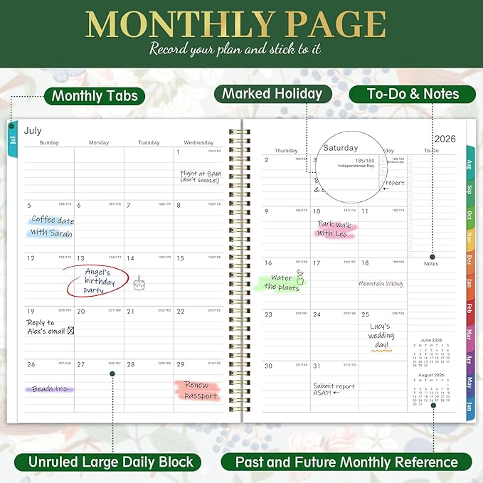 Planner 2026-2027 - Academic Planner 26-27, July 2026 - June 2027, 9" x 11", 2026-2027 Planner Weekly and Monthly with Monthly Colorful Tabs + Storage Pocket + Spiral Bound - Floral