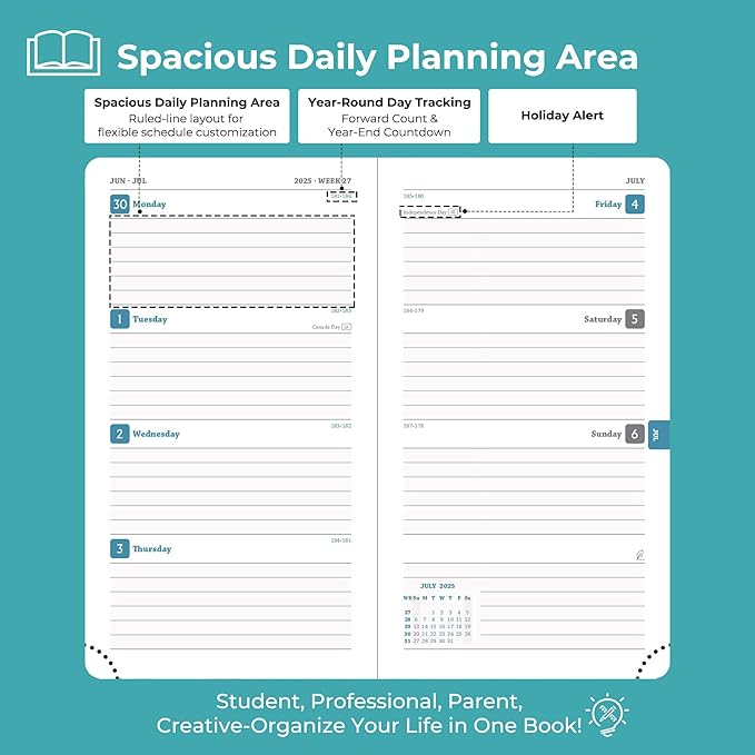 Weekly Monthly 2025-2026 Planner (July 25-Dec 26),6.5"x3.75",18 Months Agenda Plan with Month Tabs & Pocket,Expenses/Note Pages, Academic Calendar with Vegan Leather Cover,Light Blue