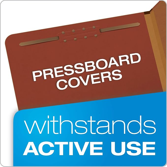 Pendaflex Pressboard Classification File Folders, 3 Dividers, 2" Embedded Fasteners, 2/5 Tab Cut, Letter Size, Red, Box of 10 (1357R) (Pack of 5)