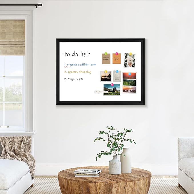 White Board for Wall, 24" x 18" Magnetic Dry Erase Board, Decorative Wooden Frame Large Whiteboard, Wall Mounted, Aesthetic Writing Board for Home, Office, School - Black