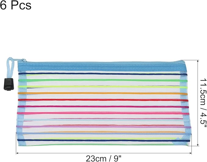 MECCANIXITY Mesh Zipper Pouches, B6 Colorful Pencil Case Document File Bags Storage Organizer for Office Supply Travel Accessory, Sky Blue Pack of 6