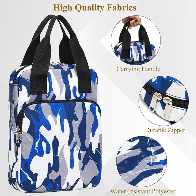 DSIUE Bible Cover for Boys Kids Book Carrying Case Scripture Bag with Handle Pockets Childrens Teens Church Bag Camo Blue