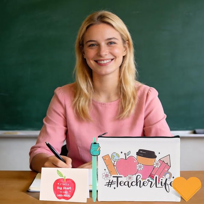 30Pcs Teacher Appreciation Gifts In Bulk With Makeup Bag Pen 50Pcs Stickers Sticky Notes Greeting Card Teacher Appreciation Gifts, Best End Of Year Teachers Gift For Women, Thank You Teachers Supplies