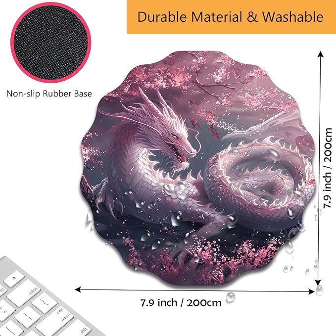 Pen Holder for Desk, PU Leather Multifunctional Desktop Storage Box and Anti-Slip Mouse Pad Set, Makeup Brush Holder Pen Organizer for Office and Home - Cherry Pink Dragon