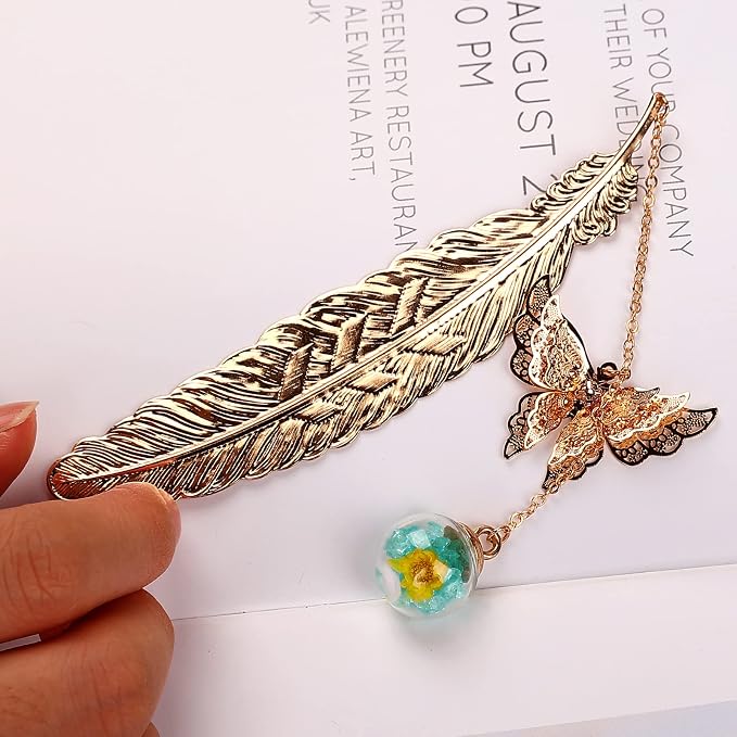 Teacher Appreciation Gifts for Women - Metal Feather Bookmark with 3D Butterfly Charm – Mother’s Day Gifts for Mom, Thank You Gifts, Book Lover Gift Under 10 Dollars, Gift Box Included
