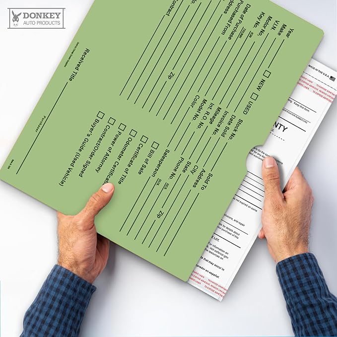 Printed Vehicle Deal Envelopes 9x12 Deal Jackets (100 shrink wrapped) (Green)