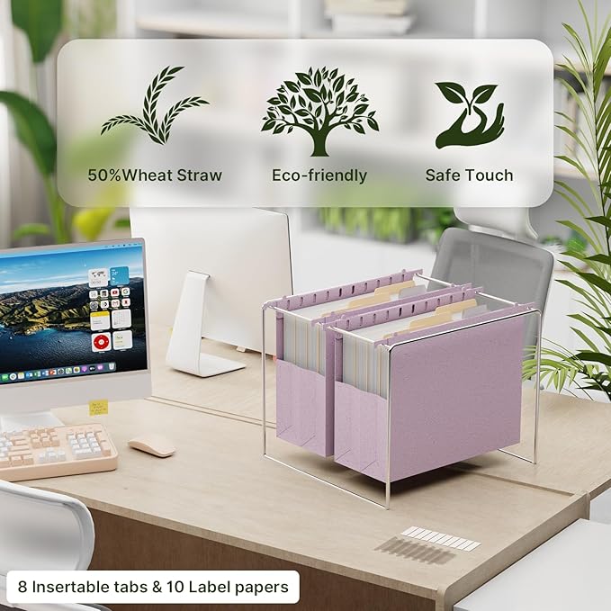 XINGIA Letter Size Hanging File Folders with Tabs, Extra Capacity 4'' File Folders for Thick Files,6 Pack Wheat Straw Reinforced Hanging File Organizer for Filing Cabinet,Expandable Filing Folders
