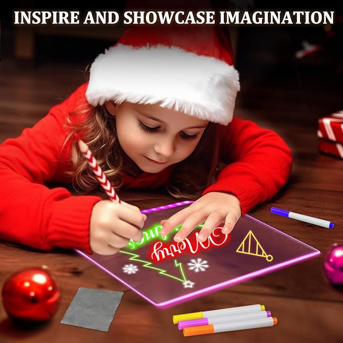 LED Note Board with 7 Colors Happy Birthday Gifts for Teens, 11.8"X7.9" Led Drawing Board for Kids Writing Board with Stand, Light Up Dry Erase Board with 7 Markers, Ideal Gift for Festival Decoration