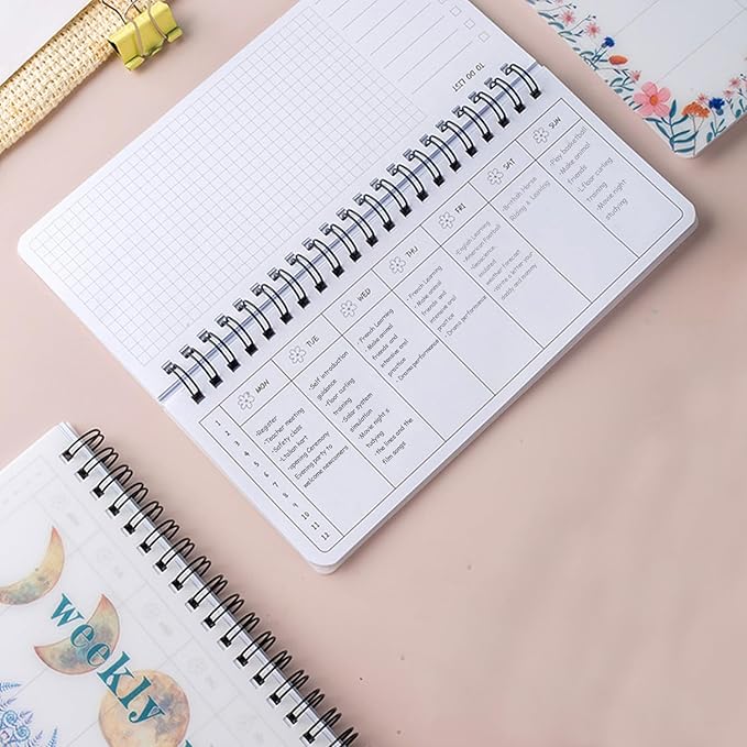 Wirebound Undated Weekly Planner Scheduler Planning Notepad Landscape - Horizontal Days of Week Paper Note Pad, Planner Organizing (Moon)