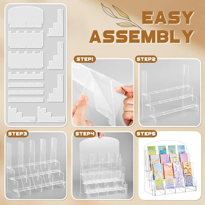 Yuntau Acrylic Bookmark Display, Adjustable 2. 2'' Bookmark Stand, Portable Sticker Holder, Curved Pockets Greeting Card Display for Business Vendor, Retail Store Shop(Detachable,12 Pockets)