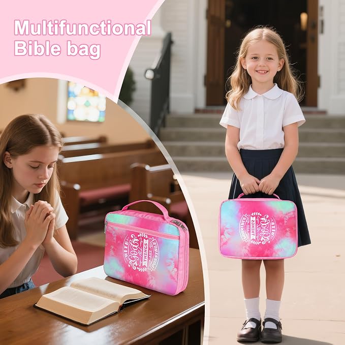 ICOSY Bible Cover Case for Women Girls Kids Bible Bag Case with Handle Kids Girls Bible Study Accessories Supplies