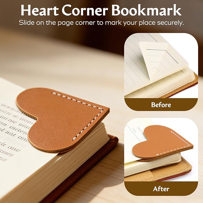 6 Pcs Cute Leather Heart Bookmarks, Book Marks for Reading Women Teachers Book Lovers Kids Students Book Accessories, Bookish Gifts for Women Friends Girls Office, Stocking Stuffers for Women Readers