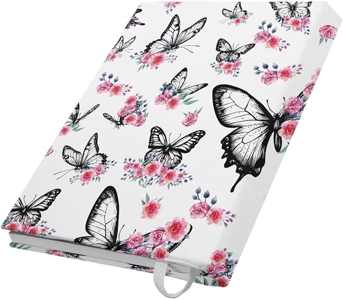 Dreaweet Butterfly and Rose Print Book Covers for Textbooks Hardcover Books,Elegant Paperback Book Cover Protector Stretchable Washable Book Sleeves for Women Book Lover