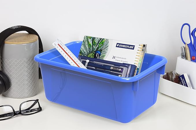 Storex Small Cubby Bins, Pack of 5, 12.2 x 7.8 x 5.1 Inches, Blue (62416U05C)