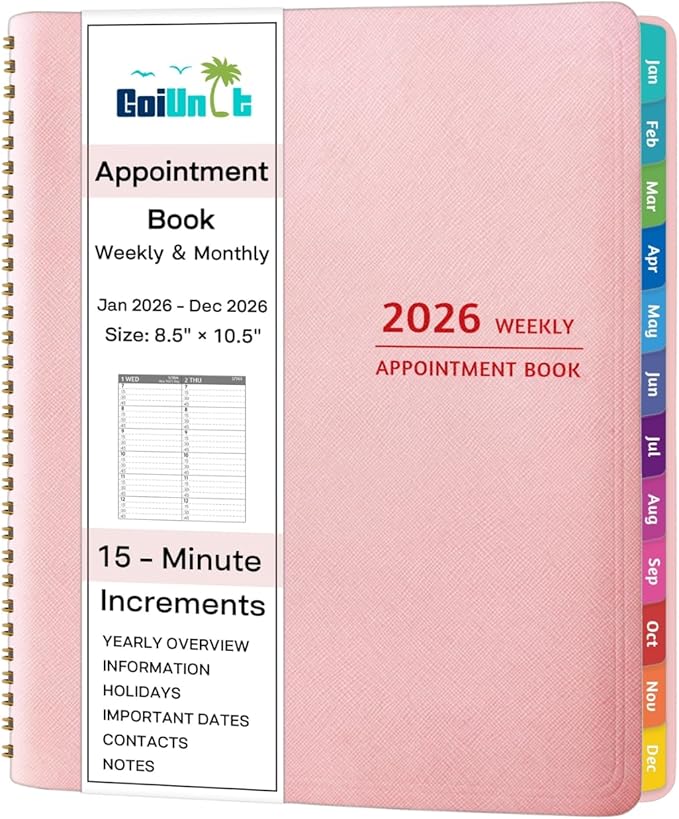 2026 Appointment Book - January - December 2026, Appointment Planner with Weekly ＆ Monthly Spread, 8.5'' x 10.5'', Large, 15 Minute Increments, 2026 Daily Planner with Pockets, Tabs, Soft Cover