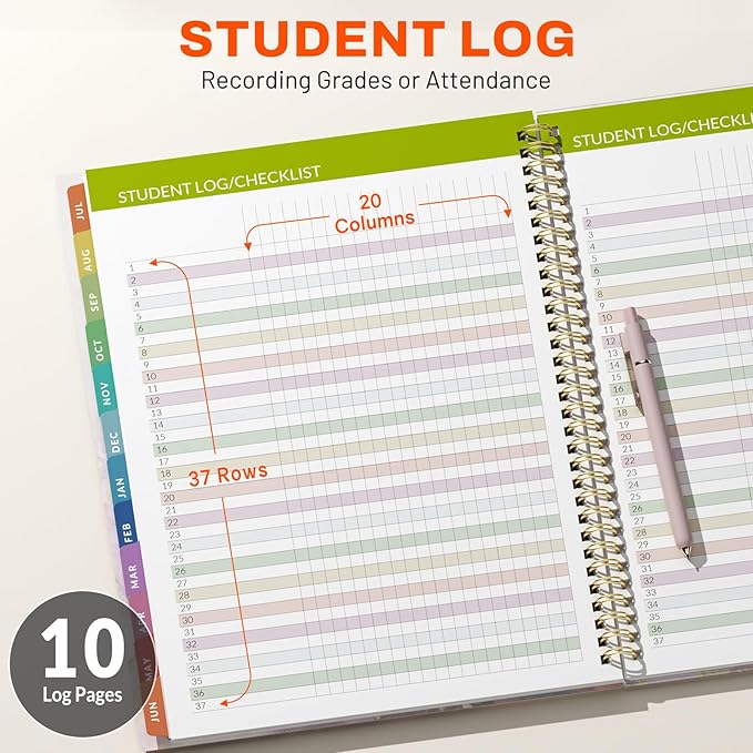 SUNEE Teacher Planner 2026-2027 Academic Year, 7 Periods Lesson Plan Book Jul 2026 - Jun 2027, 8.5"x11" Weekly Vertical Layout Monthly Organizers with Calendars, Bookmark, Waterproof Cover,Pink Marble