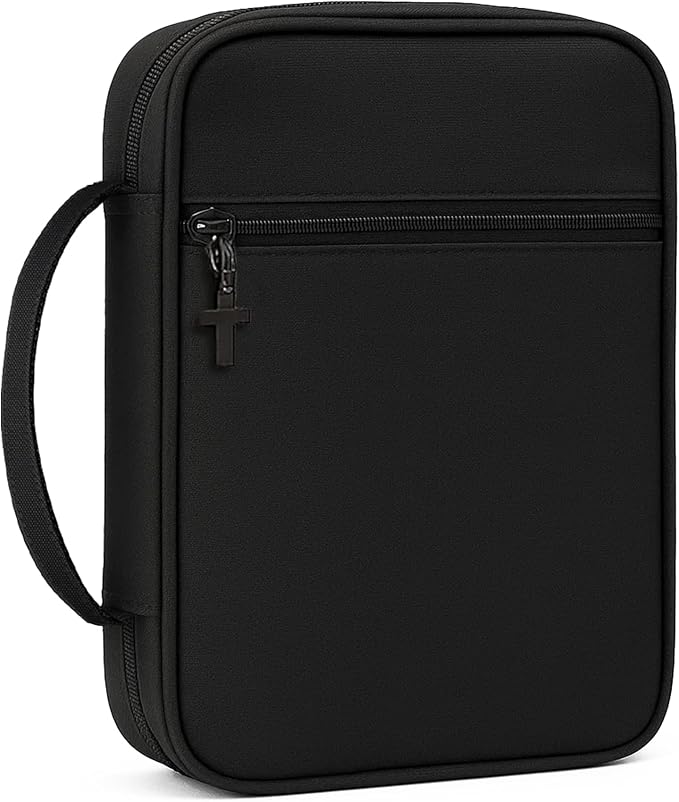 Bible Cover with Durable Handle,Carrying Book Case Church Bag Bible, Protective with Zippered Pocket,Bible Study Accessories Supplies,Gift for Mother Lady Women Men(Black)