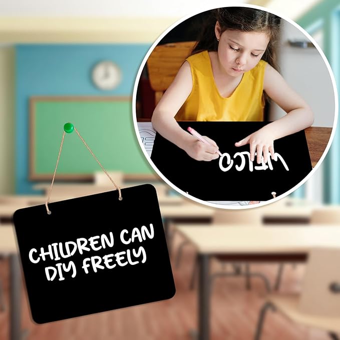 3Pcs Hanging Chalkboard Signs 8x10 Inch Wooden Double Sided Erasable Message Board, Memo Message Sign with Hanging String for Wedding Kitchen Home Party Decoration