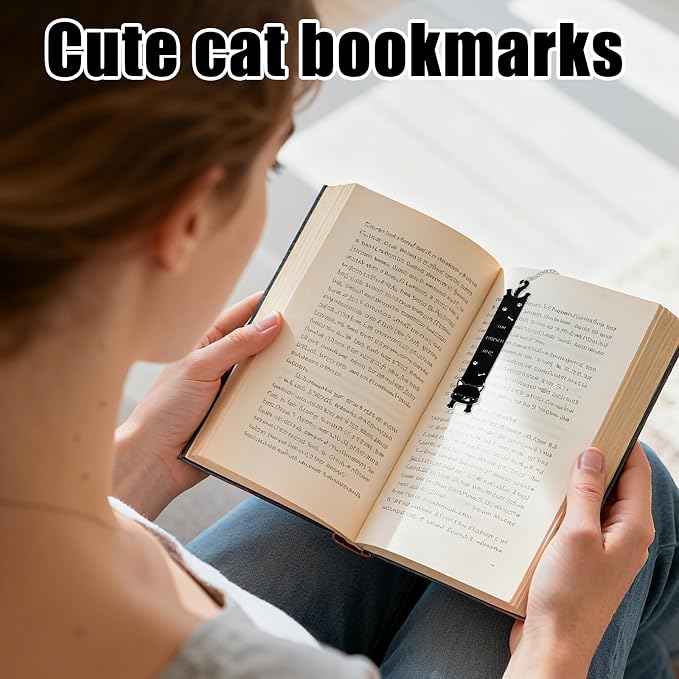 Cat Bookmark, Zinc Alloy Adorable Silver Bookmark with Cute Pendant Funny Reading Accessories for Men Women Book Enthusiasts (Alien Innovation Black Cat)