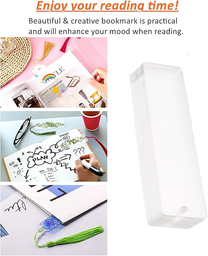 30PCS Acrylic Bookmark Blanks, Clear Acrylic Craft Bookmarks with 30PCS Colorful Tassels, Transparent Rectangle Round Bookmarks Bulk for DIY Crafts Hanging Tag Gift Tag Price Tags- Rectangle