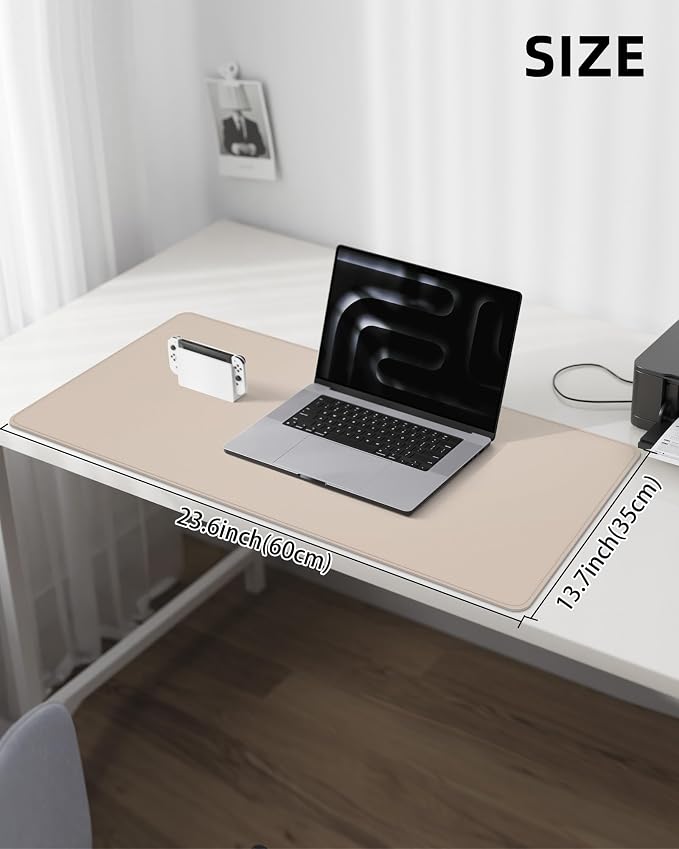 AFIING Desk Pad Protector 23.6" x 13.7" - Non-Slip Waterproof PU Leather Desk Mat for Mouse, Keyboard, Laptop, Office and Home Workspace (Beige)