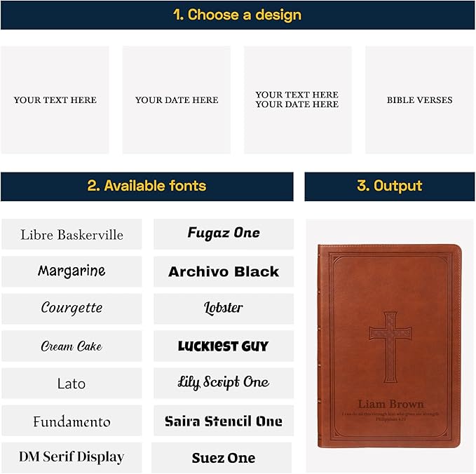 Personalized KJV Large Bible Saddle Brown Faux Leather Super Giant Print Size with Cross Cover Design | Custom with Name, Date or Text | Gift for Christian & Religious Celebrations