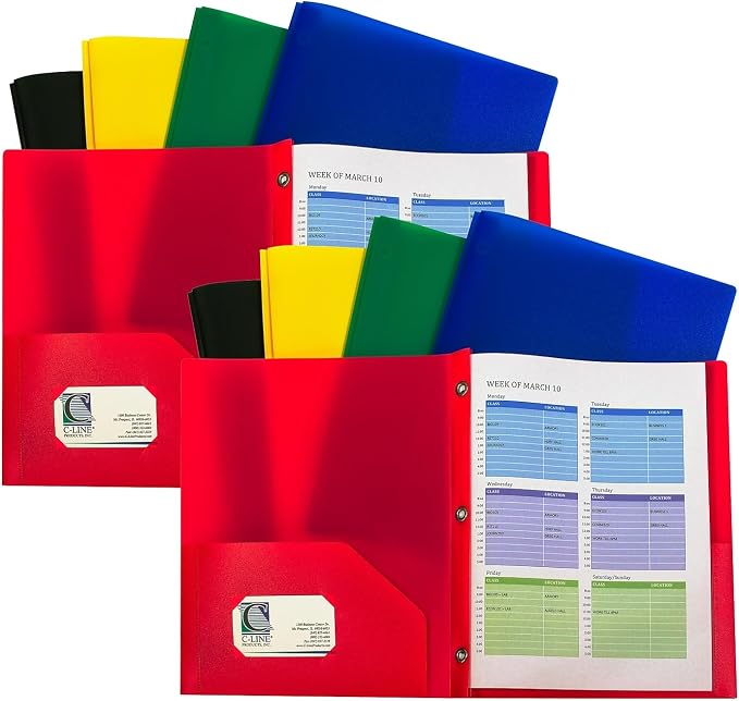 C-Line Heavyweight 2-Pocket Portfolio Folder with Fasteners, Assorted Colors, 10/Pack, 2 Packs/Bundle (CLI32960-2)