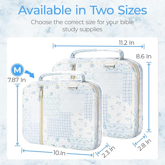 WOBAGMEN Bible Cover Case for Women,Large Bible Tote Bags Organizer Quilted Carrying Case for Girls,Bible Study Supplies Accessories Christian Gifts for Women (Blue Patchwork, M)