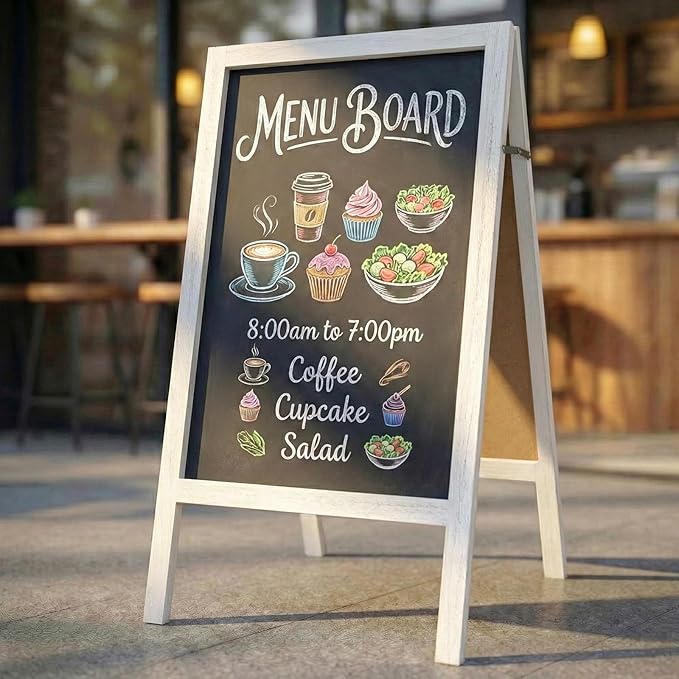 TEAKMAMA Extra Large Wooden 40x22 Chalkboard, Double-Sided Sidewalk A Frame Chalkboard Sign, Sturdy Sandwich Board for Restaurant, Business or Wedding,White