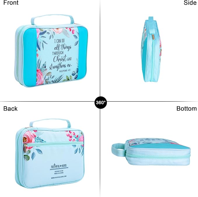 Faithful Hers Bible Covers for Women 2pcs Bible Case Set with Notebook Church Bag Bible Study Book Case with Handle Lightweight Nylon Carrying Bags Christmas Gift