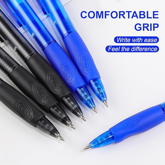 RIANCY 12 Pack Clicker Erasable Gel Pens, Fine Point (0.5mm), 8 Black 4 Blue Ink with Eraser, Make Mistakes Disappear, Soft Grip for Students, Writing, Note Taking, School & Office Supplies