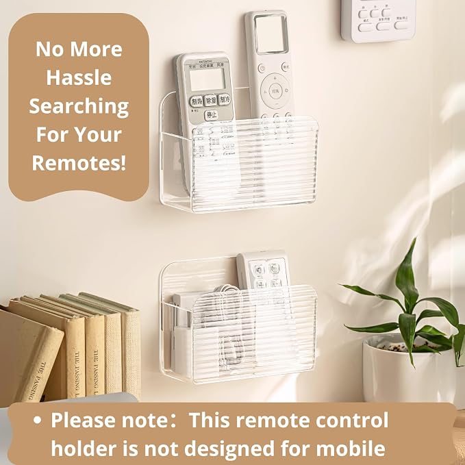 LINFIDITE 2 Pack Adhesive TV Remote Control Holder Wall Mount TV Remote Holder For Bedside Wall Remote Control Caddy Storage Organizer Stand Box （For 2 Or 4 Remote Controls – Transparent ）