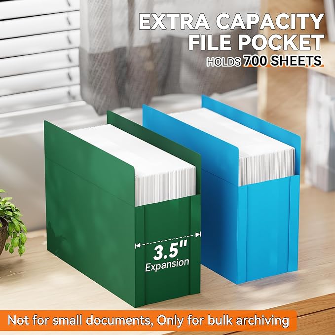 Plastic 3.5" Expanding File Pockets Extra Capacity,6 Pack Poly File Pockets Letter Size, Heavy Duty Expandable File Jacket Folder,File Jacket for Bulky Files,Assorted Colors